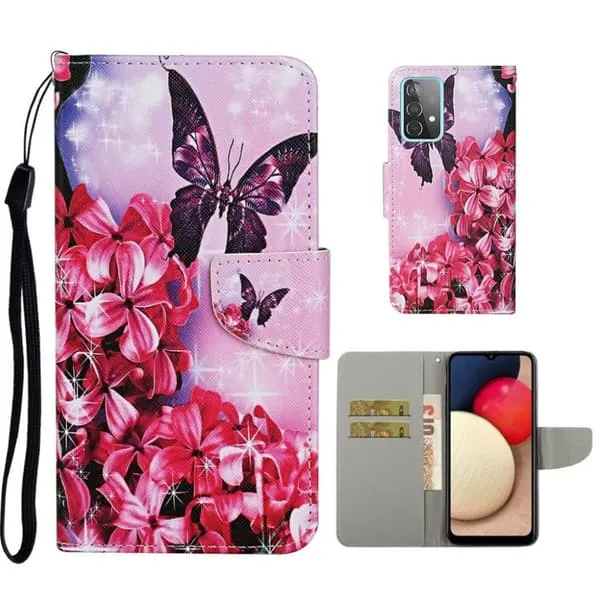 Wonderland Samsung Galaxy A52 5G Flippetui - Rød Blomst og Sommerfugl
