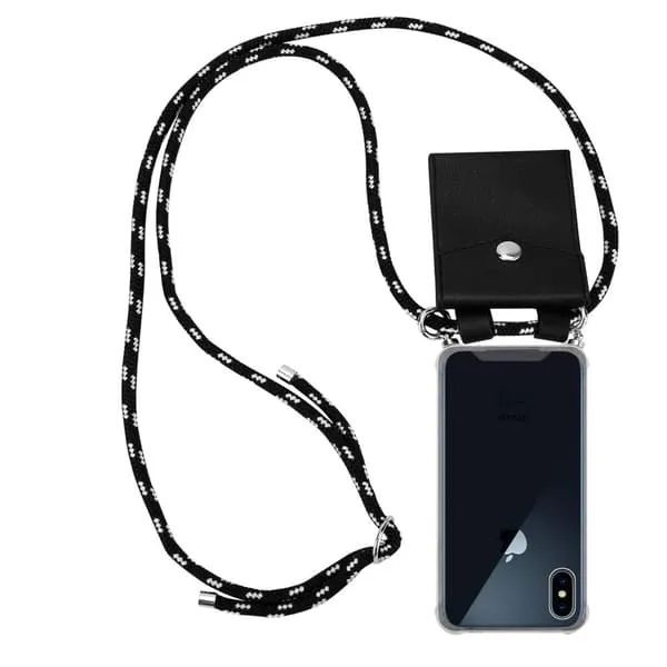 Deksel med kedja iPhone X / XS Case med sølvfargede ringer, ledningsstropp og avtakbart etui