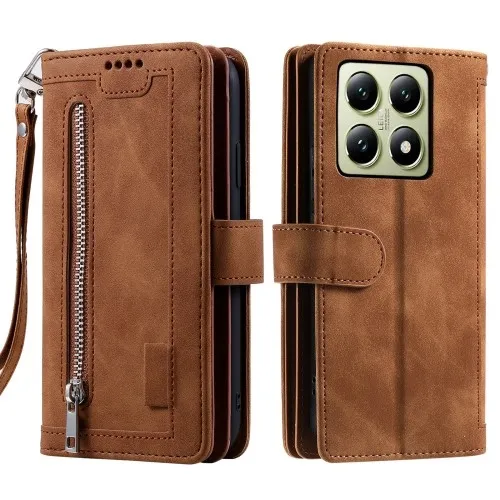 Til Xiaomi 14T Pro - deksel med glidelås og 9 kortspor