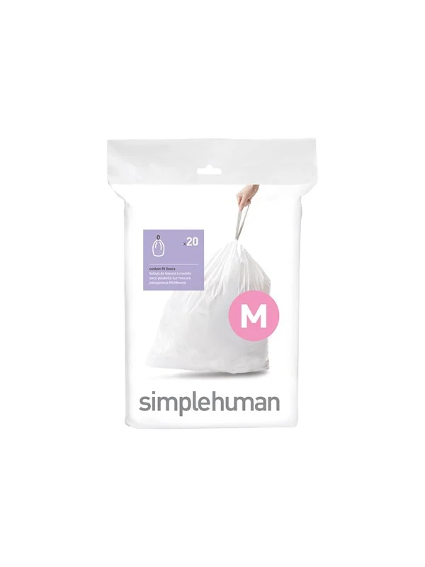 Simplehuman Kode M tilpassede søppelposer, pakke med 20, hvit