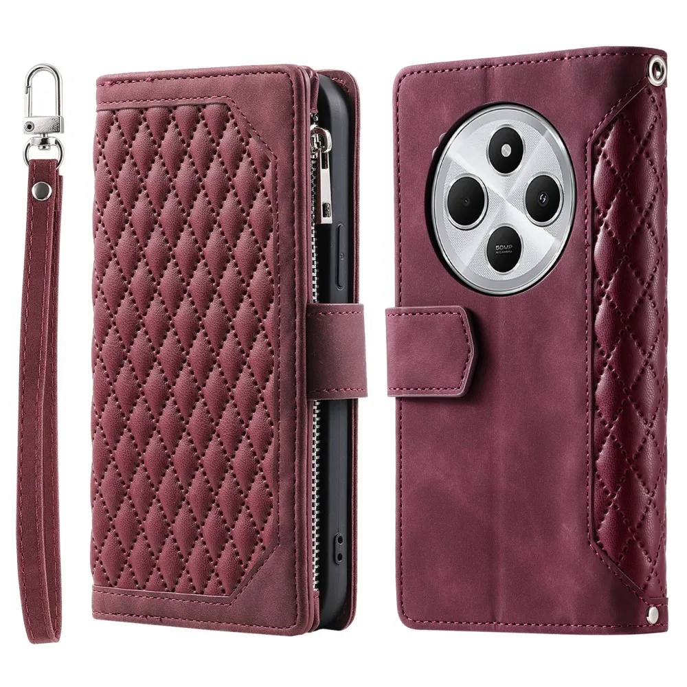Til Xiaomi Redmi 14C Lommebok - deksel med glidelås Rhombus Stitching Line Telefonveske