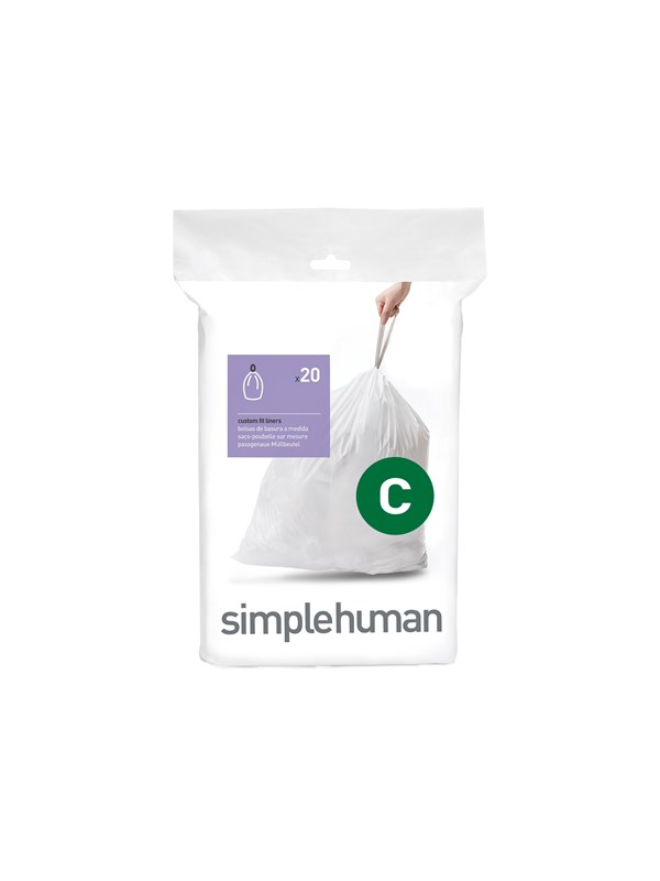 Simplehuman Kode C tilpassede søppelposer, pakke med 20, hvit