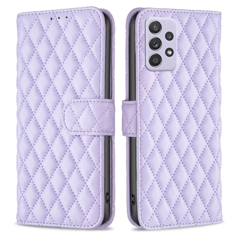 Rombemønster, matt flip-deksel for Samsung Galaxy A52 5G / Samsung Galaxy A52 - Lilla