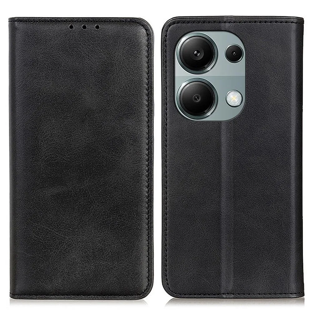 Skinn-etui i lommebok-stil for Xiaomi Redmi Note 13 Pro 4G / Xiaomi Poco M6 Pro - Svart