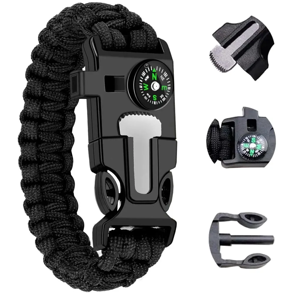 Paracord Overlevelsesarmbånd med Ildstarter m.m. - Black