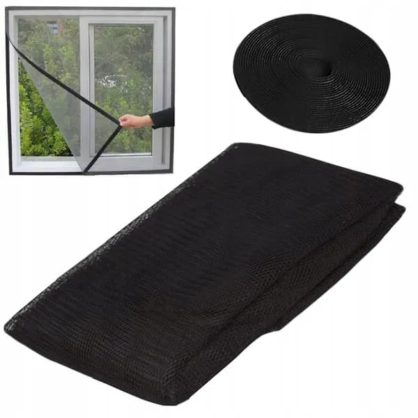 Klippbart Myggnett til Vindu med Borrelås 130x150cm Svart