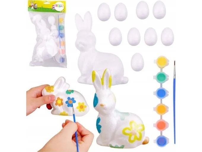LeanToys påskesett egg i polystyren 9 deler figur kanin farger