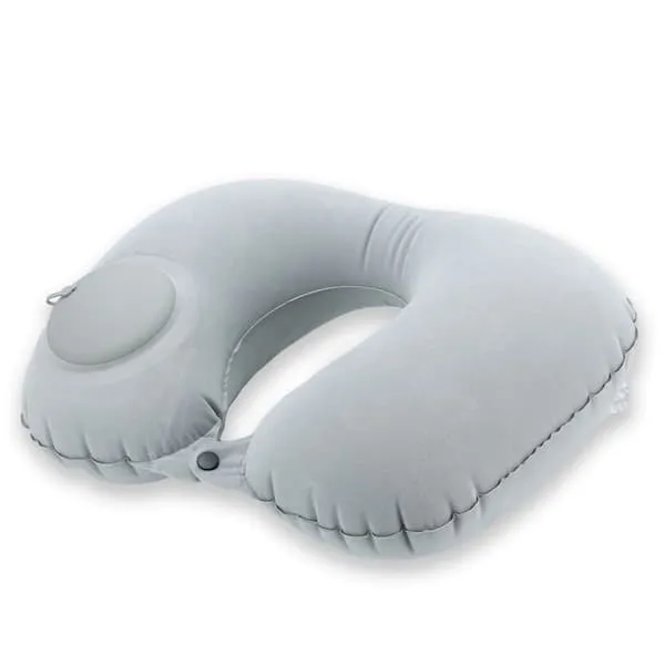 Oppblåsbar nakkepute Reisepute Oppblåsbar nakkepute i GRÅ og øyemaske med ørepropper i ergonomisk form Perfekt for camping, utflukter, reiser osv