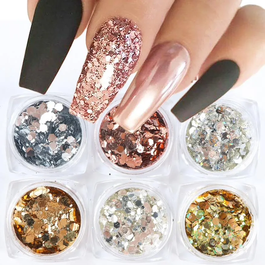 6 stk negleglitter glitter, Negledekorasjoner