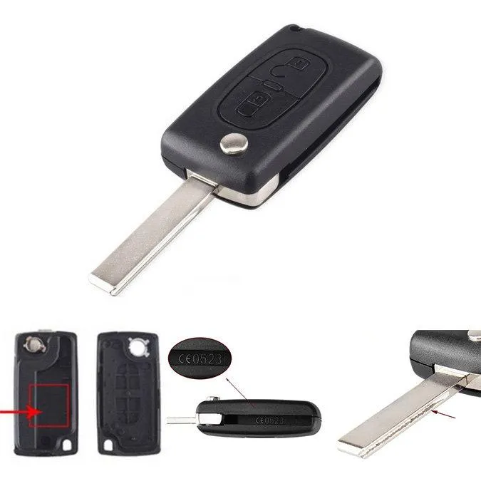 Nøkkelkasse skall 2 knapper CE0523 HU83 blad for Citroen
