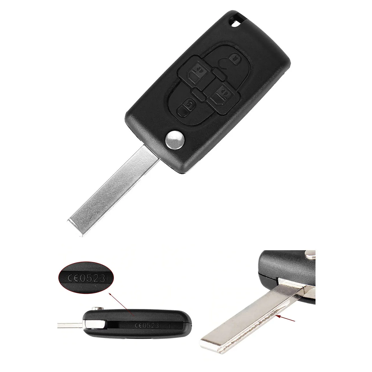 4 knapper CE0523 bilnøkkelskall HU83 for PEUGEOT Citroen