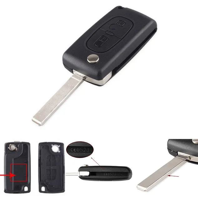 Flip nøkkel vesken skall 2 knapper CE0523 VA2 blad for PEUGEOT