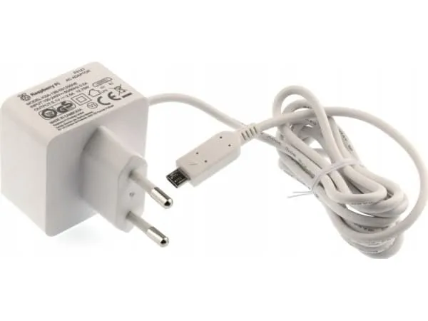 Strømforsyning Raspberry Pi 3B+/3A+/3B/2B/Zero/Zero 2 microUSB 5.1V/2.5A hvit