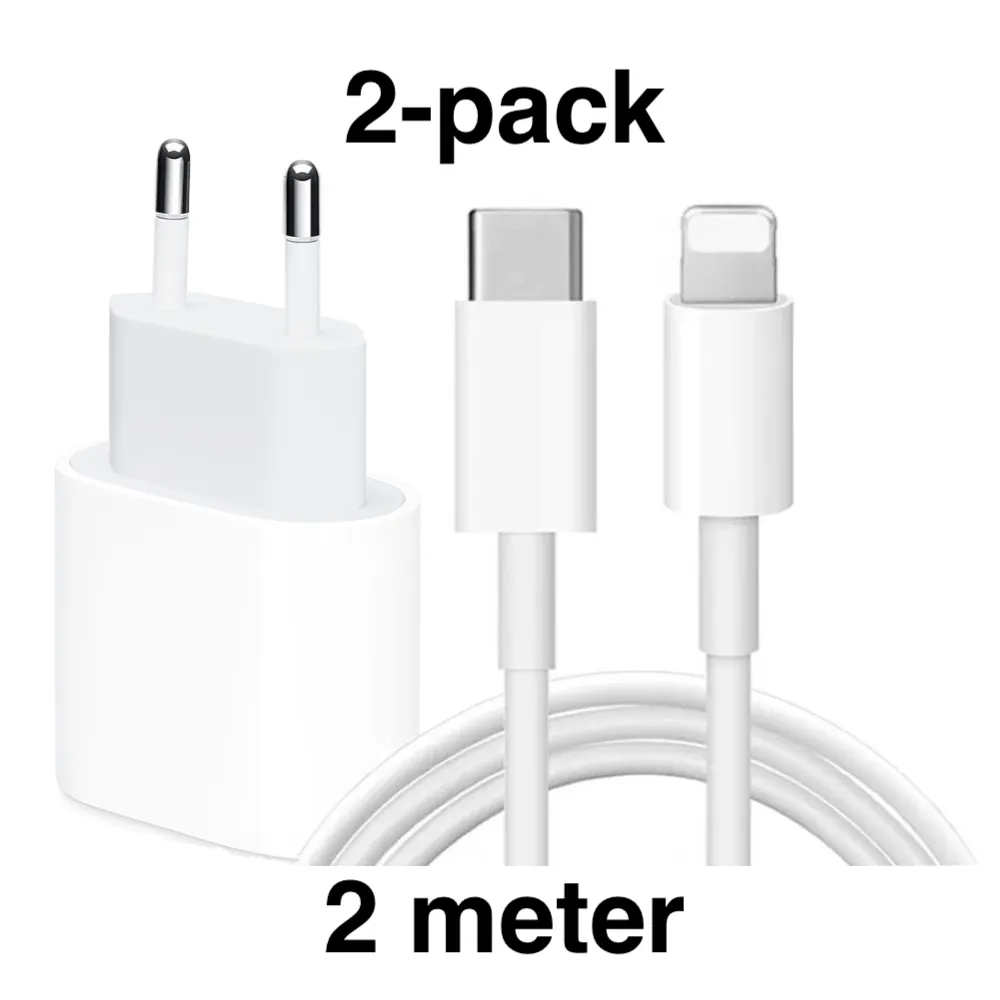 2 iPhone Lader Hurtiglader - Adapter + Kabel 20W USB-C 2m