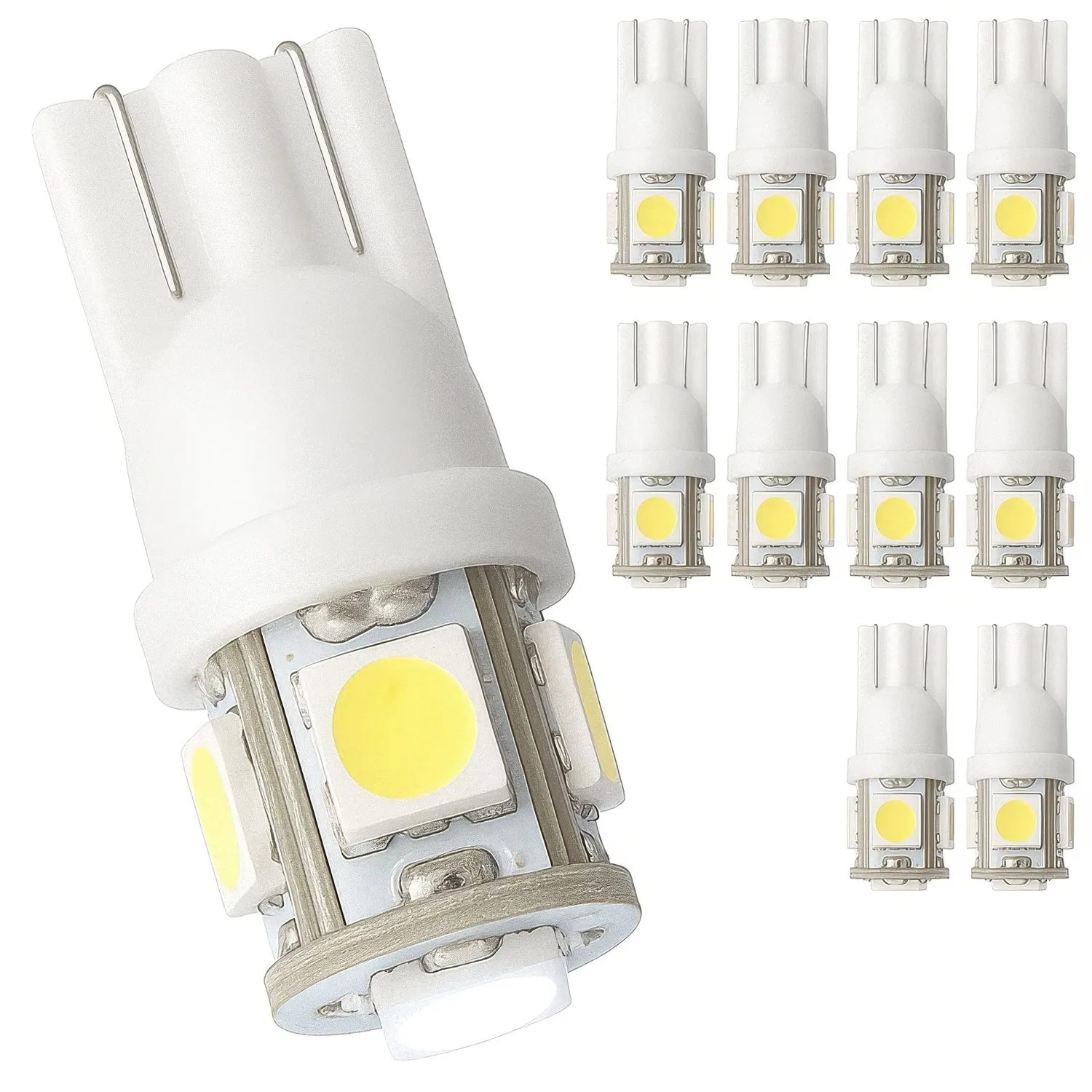 10-Pak - T10 W5W LED-pærer - Bil LED-lys - White