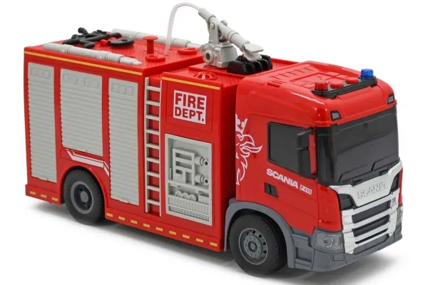 SCANIA brannbil m/sprøyte lys & lyd 28x10x15,5 cm
