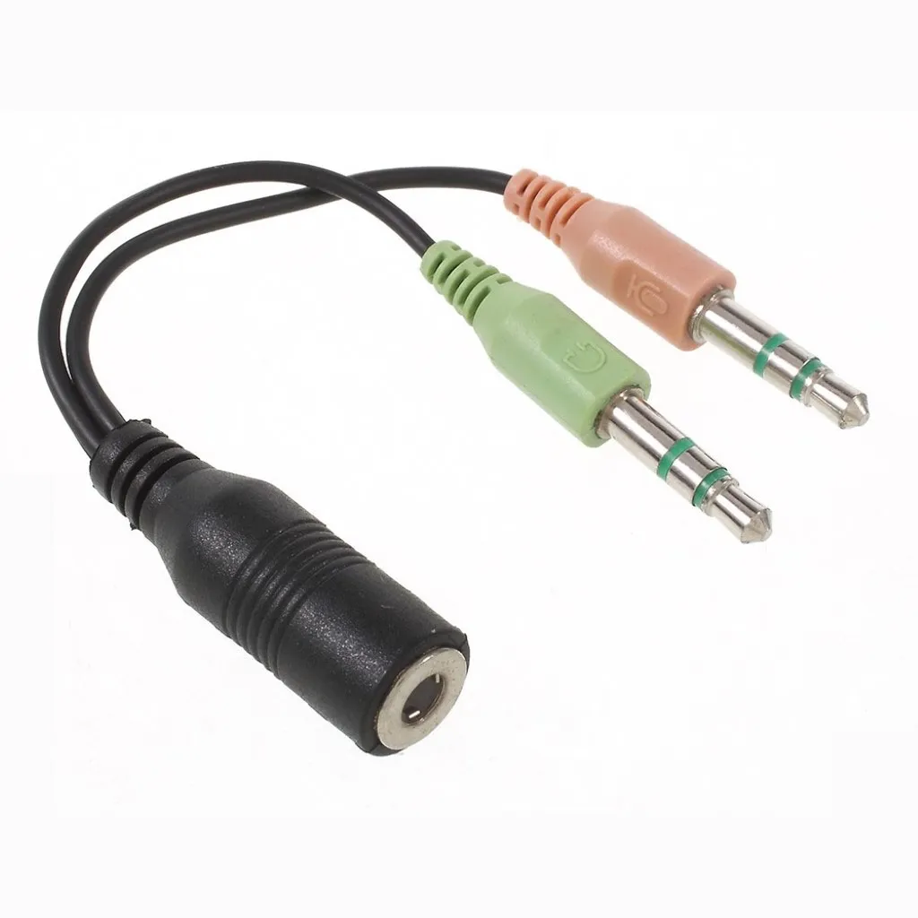 Universal tofoldig 3.5mm hann til singel 3.5mmm hunn mikrofon og lyd splitter kabel - svart