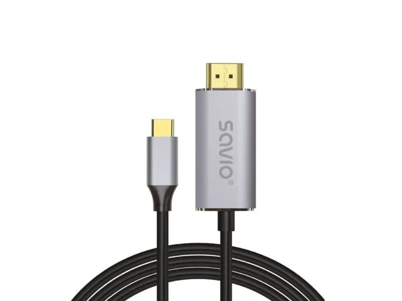 Savio USB-C to HDMI 2.0B cable 2m silver / black gold tips CL-171, 2 m, USB C, HDMI Type A (Standard), Svart