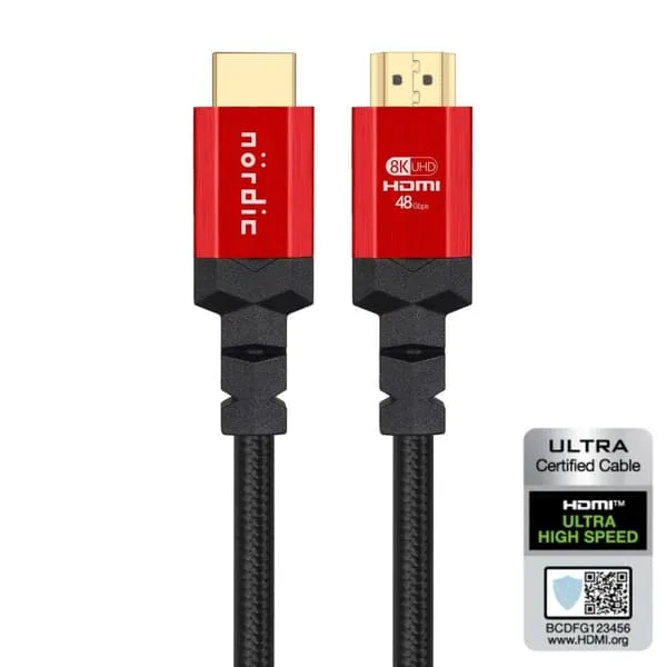 NÖRDIC CERTIFIED CABLE Certified 3M Ultra High Speed HDMI 2.1 8K 60Hz 4K 120Hz 48Gbps Dynamic HDR Earc VRR Nylon Flettet Kabel Forgylt