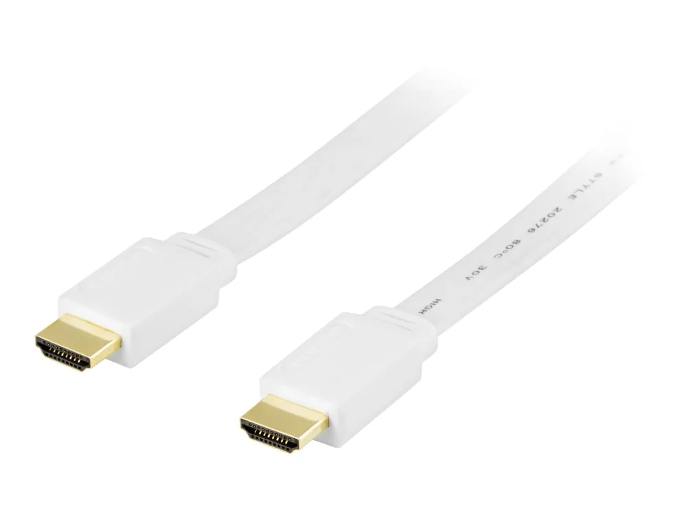 DELTACO - HDMI-kabel med Ethernet - HDMI hann til HDMI hann - 1 m - hvit - flat