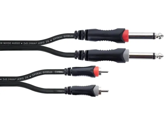 Cordial 14841, 2 x 6.35mm, Hankjønn, 2 x RCA, Hankjønn, 3 m, Svart, Rød