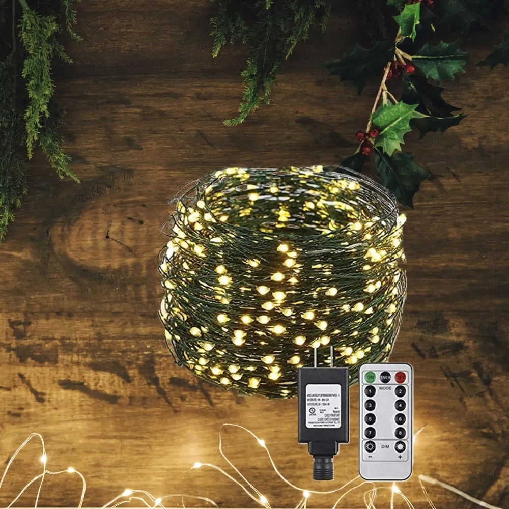 LED-lyskjede med fjernkontroll og 8 lysinnstillinger - 30/40/50 meter -