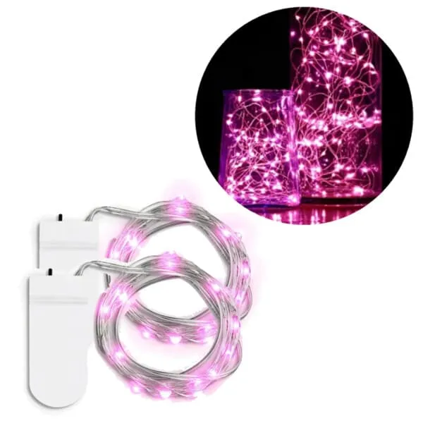 2-pack 1m Mini LED lyssløyfe Batteridrevet rosa