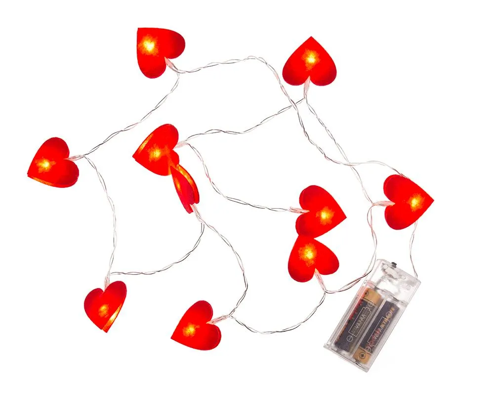 Lyslenke Hjerter / LED-lenke - 120 cm - Røde Hjerter