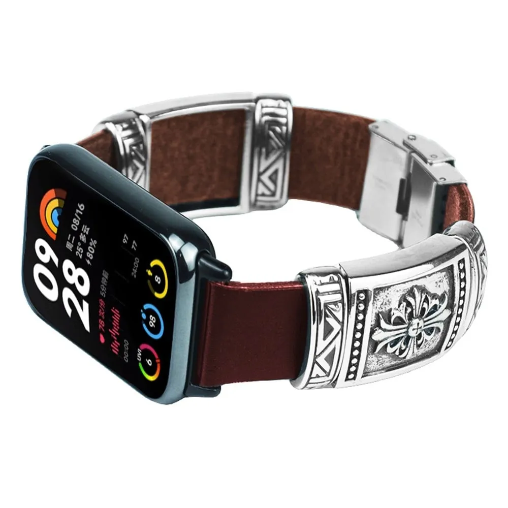 Xiaomi Smart Band 8 Pro Klokkerem med pregedesign Retro Vegansk lærarmbånd - Rødbrun