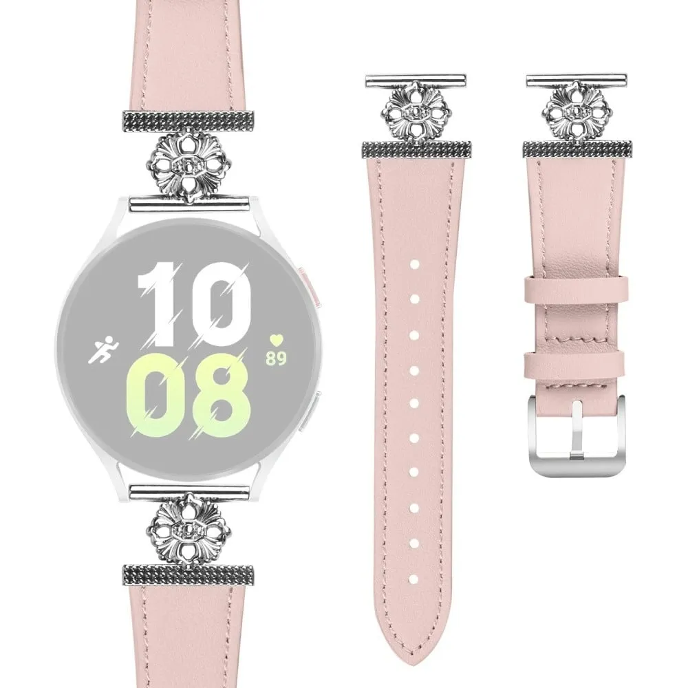 Samsung Galaxy Watch Active2 44 mm / 40 mm klokkerem Ekte kuskinn med blomsterdekor og justerbar rem - Rosa
