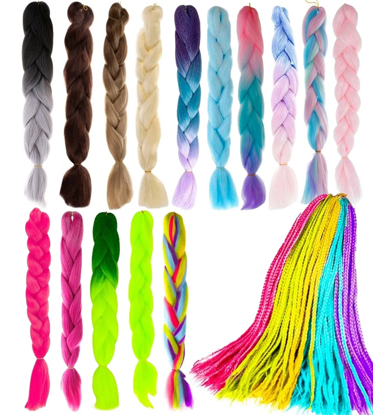Jumbo Braid / Løshår Hårflette - 60 cm - Lila/Blå
