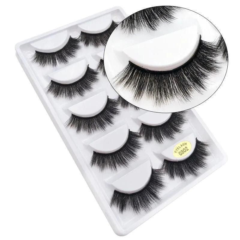 5 par falske øyevipper - 3D faux mink (G-802)