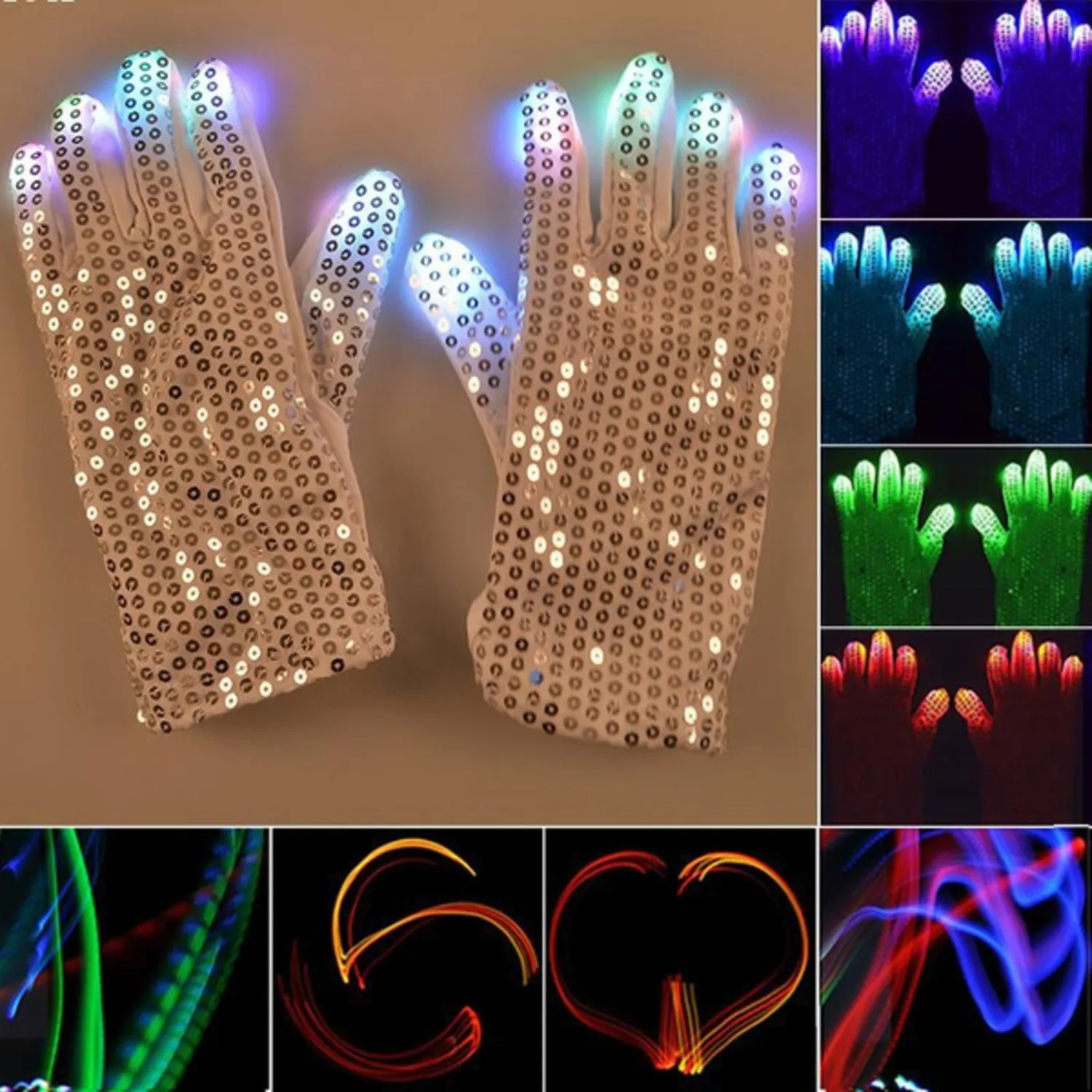 Votter / Hansker med LED-lys - 6 Forskjellige Lysmoduser