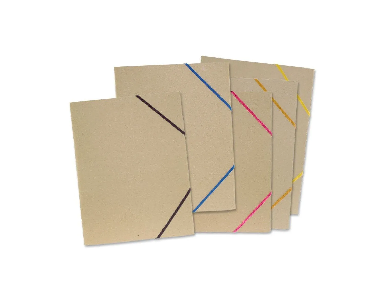Elastisk mappe A4 i naturlig papp, laget av 100 % naturfarget resirkulert papir, med 5 stk. assorterte farger