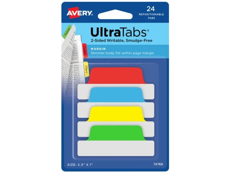 Avery Ultra Tabs, Blank faneindeks, Blå, Grønn, Rød, Gult