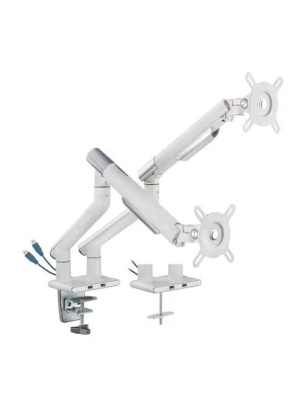 DUTZO Skjermholder for 2 skjermer (17"-32") - Slim USB-utgave (Hvit)