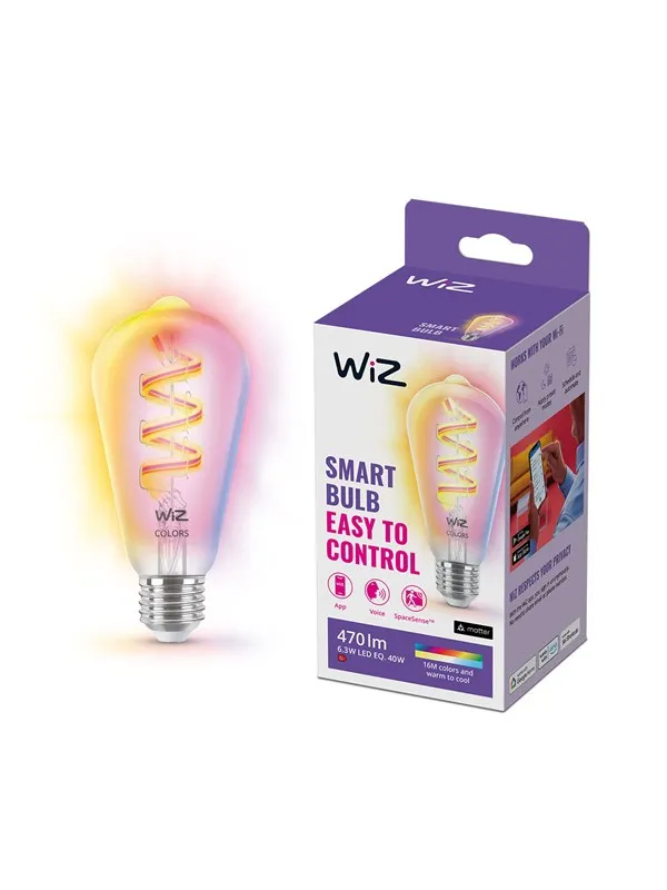 WiZ ST64 E27 Klar Smart Filament Pære - RGB / 16 Millioner Farger + Dimbar Hvit LED