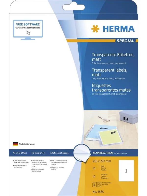 HERMA Transparent film labels matt A4 210 x 297 mm weatherproof permanent adhesion