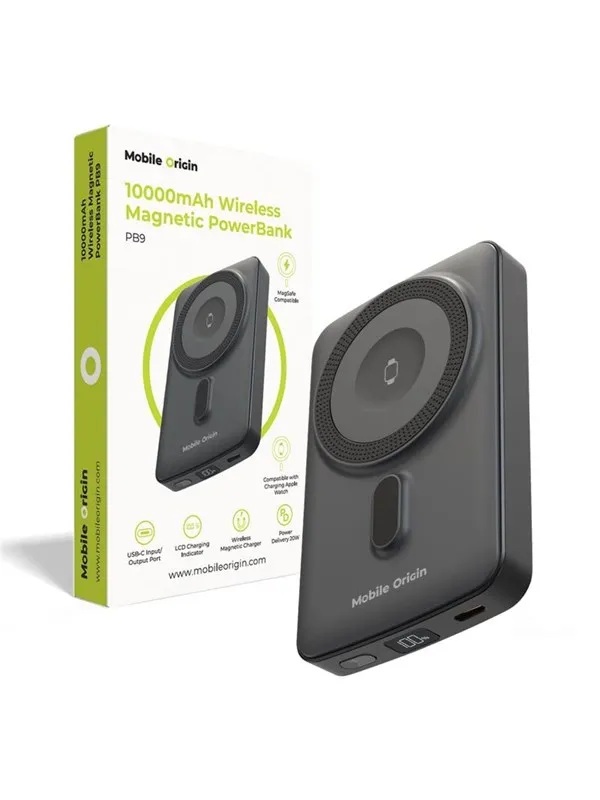 Mobile Origin Wireless Magnetic PowerBank 10000mAh PB9 Nødlader - Svart - 10000 mAh