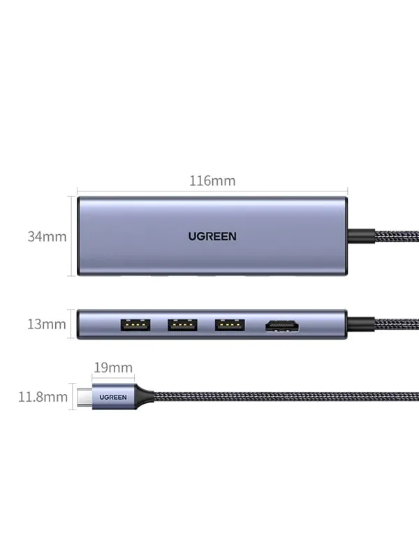 UGREEN Usb-C Multifunction Adapter USB-hub - 3 porter - Sølv