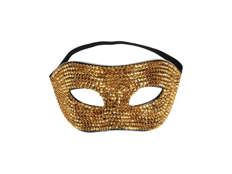 Gull rhinestones halvmask