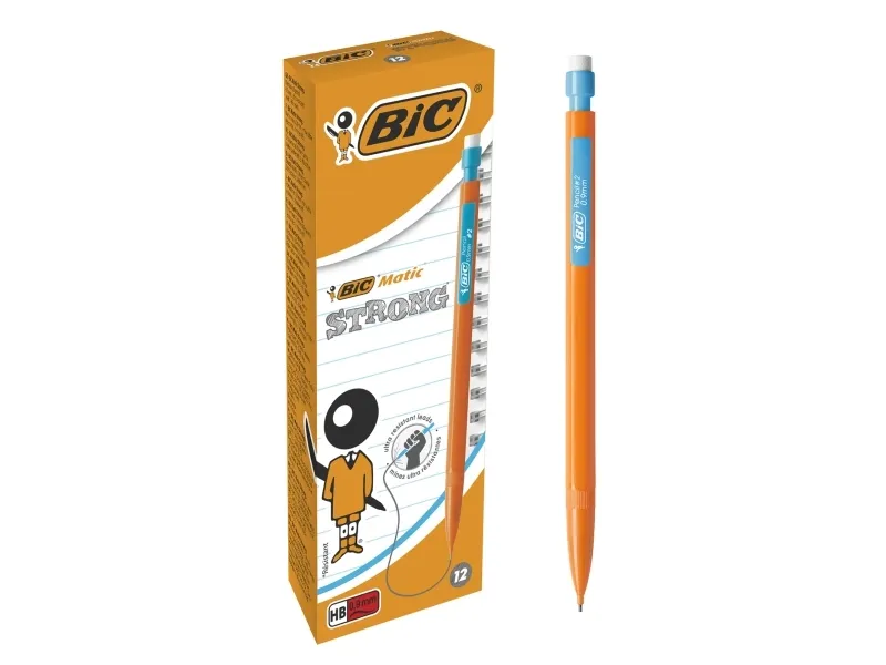 BIC Matic Strong - Mekanisk blyant - superhøy polymer - HB - 0.9 mm - stor - med viskelær (en pakke 12)
