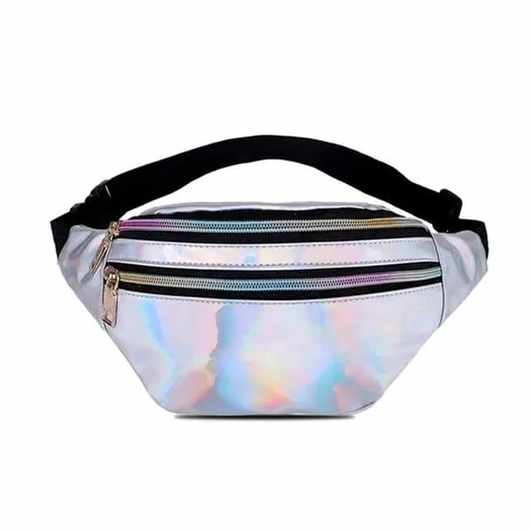 Glanset metallisk midjepose Magepose Kors kropp Bum Bag - Sølv