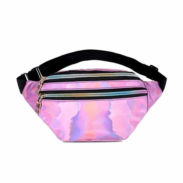 Blank metallisk midjepose magepose tverrkropps bum veske - rosa