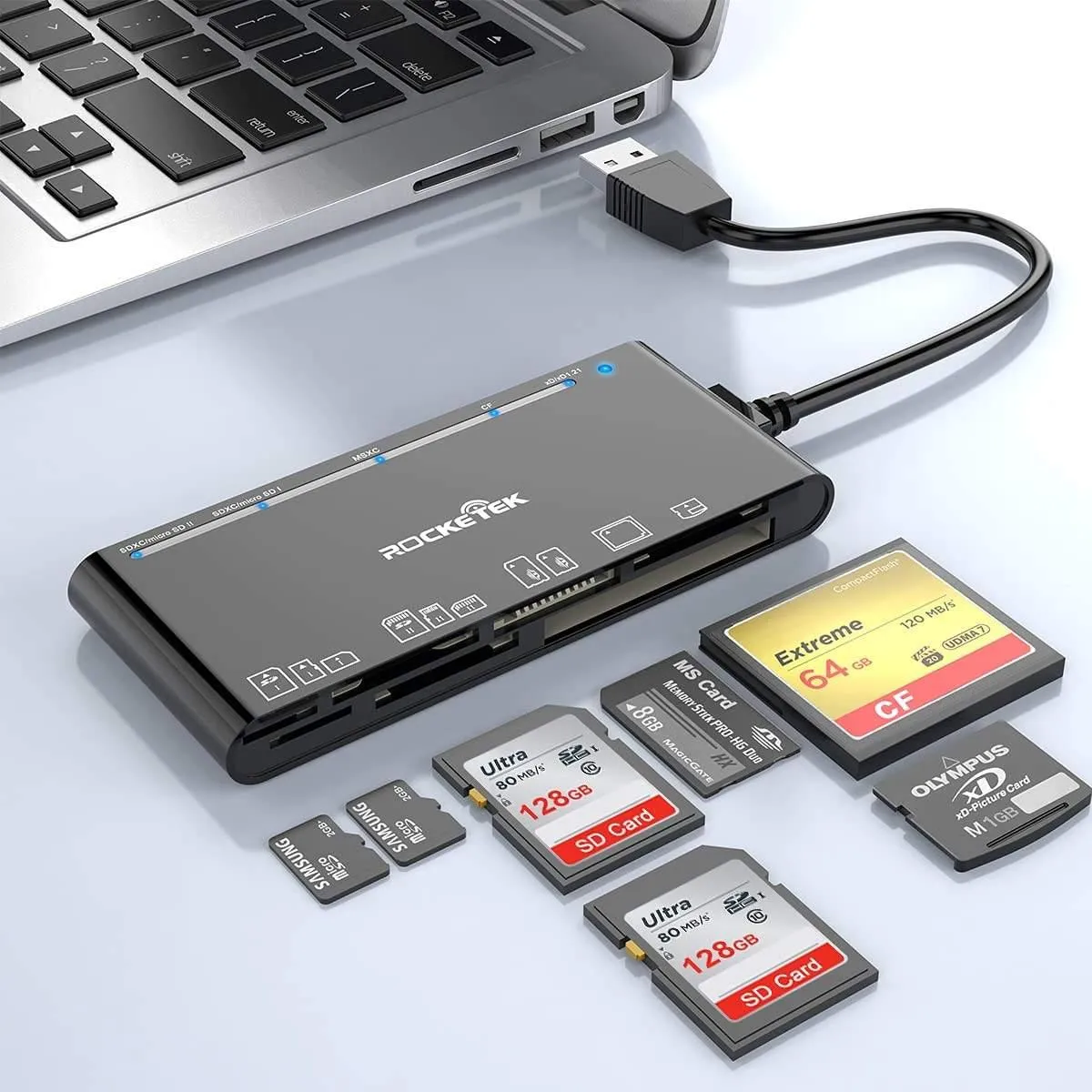 NÖRDIC USB-A kortleser 7 spor 1xCF, 2xSD, 2xMicroSD, 1xMS, 1xXD UHS-I