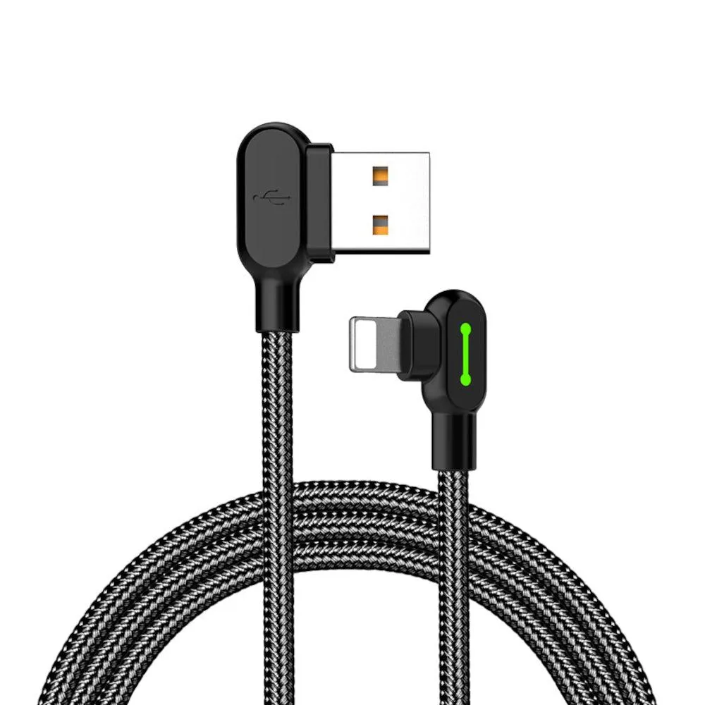 McDodo CA-4671 vinklet lyn (ikke MFI) til vinklet USB en kabel for synkronisering og rask lading, med LED, svart, 1,2m