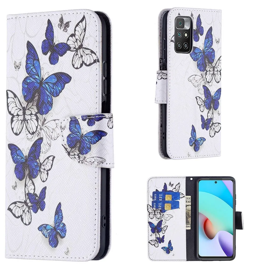 Wonderland Xiaomi Redmi 10 Prime / Redmi 10 Flippetui - Blå / Hvite Sommerfugler