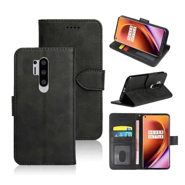 OnePlus 8 Pro Wallet Case Leather Leather Saces Black