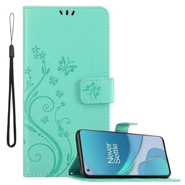 Deksel kompatibel med OnePlus 8T Lommebokdeksel i blomster design med magnetisk lukking, stativfunksjon og kortplasser
