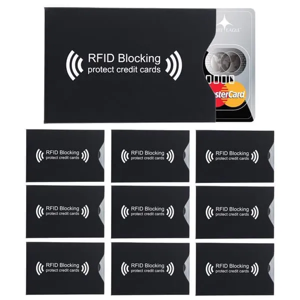 10x RFID-blokkerende beskyttelsesetui i SVART 10 stk RFID-blokkere for EC-kort, bankkort, kredittkort, ID-kort Kredittkortetui Sikkerhetsetui mot